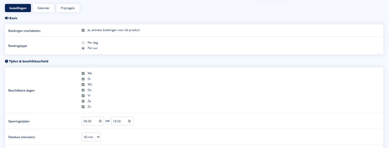 Boekingssysteem - Boekingssysteem Boekbaar product instellen