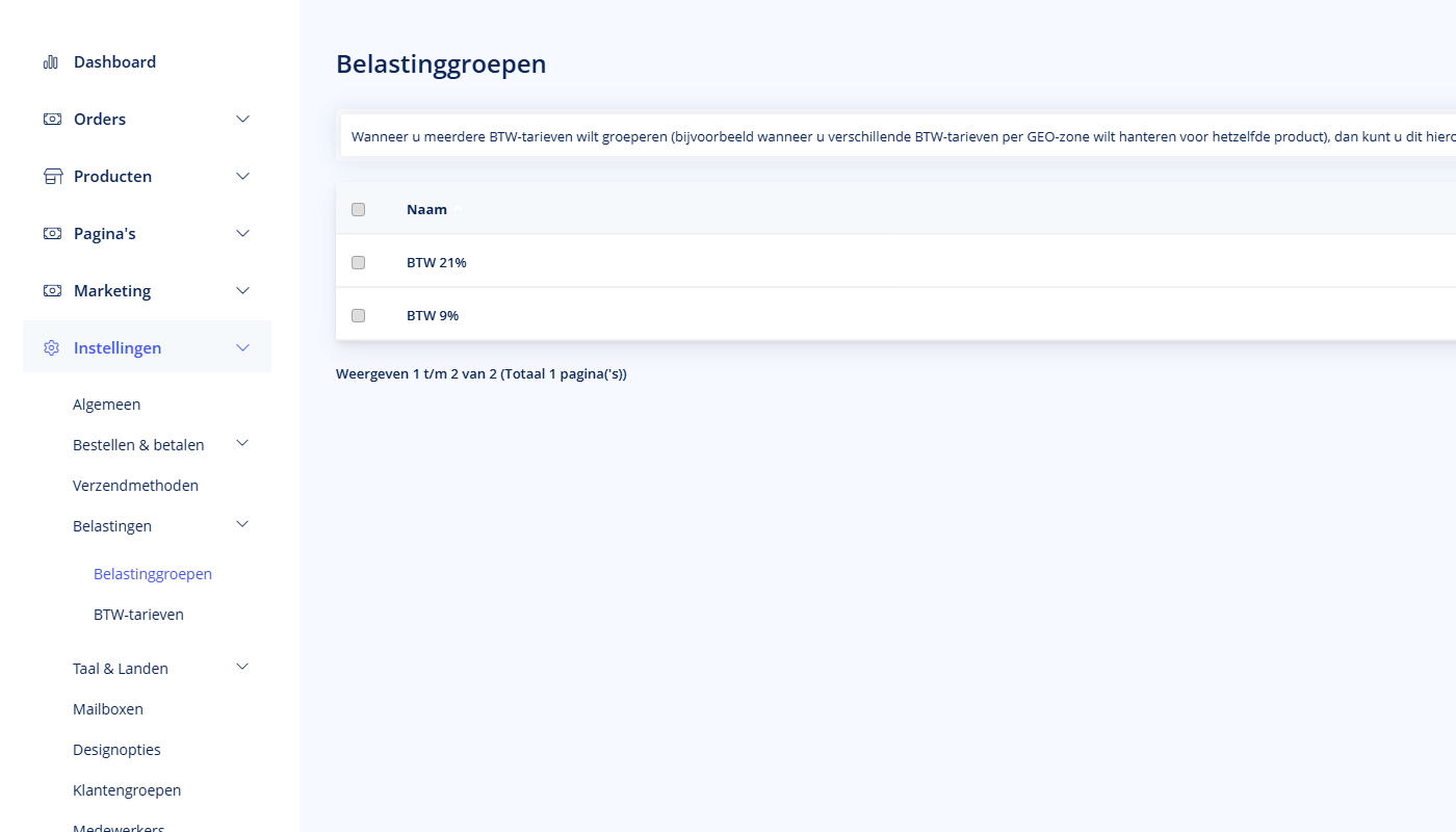 Belastinggroepen - Belastinggroepen Belastinggroepen in het TSB admin paneel