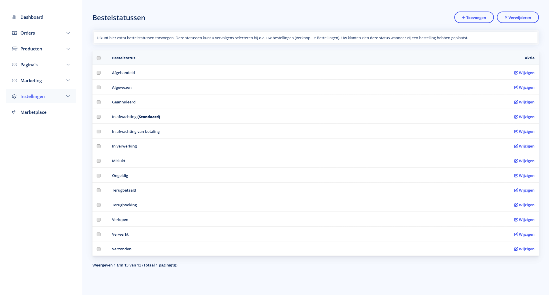 Bestelstatussen - Bestelstatussen Bestelstatussen overzicht in TSB admin