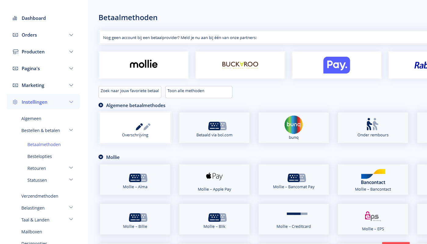 Betaalmethoden - Betaalmethoden Betaalmethoden in het TSB admin paneel