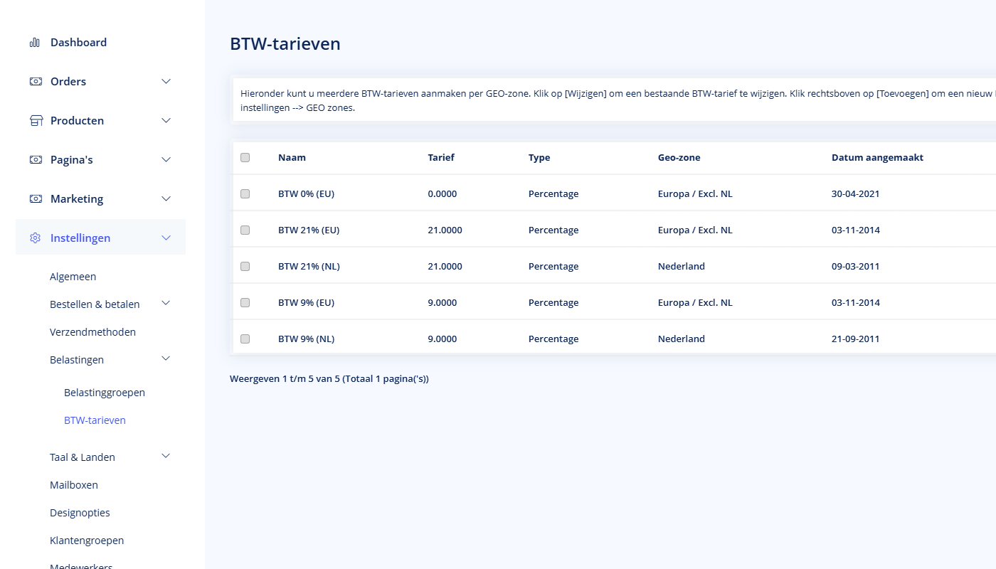 BTW-tarieven - BTW-tarieven BTW-tarieven in het TSB admin paneel