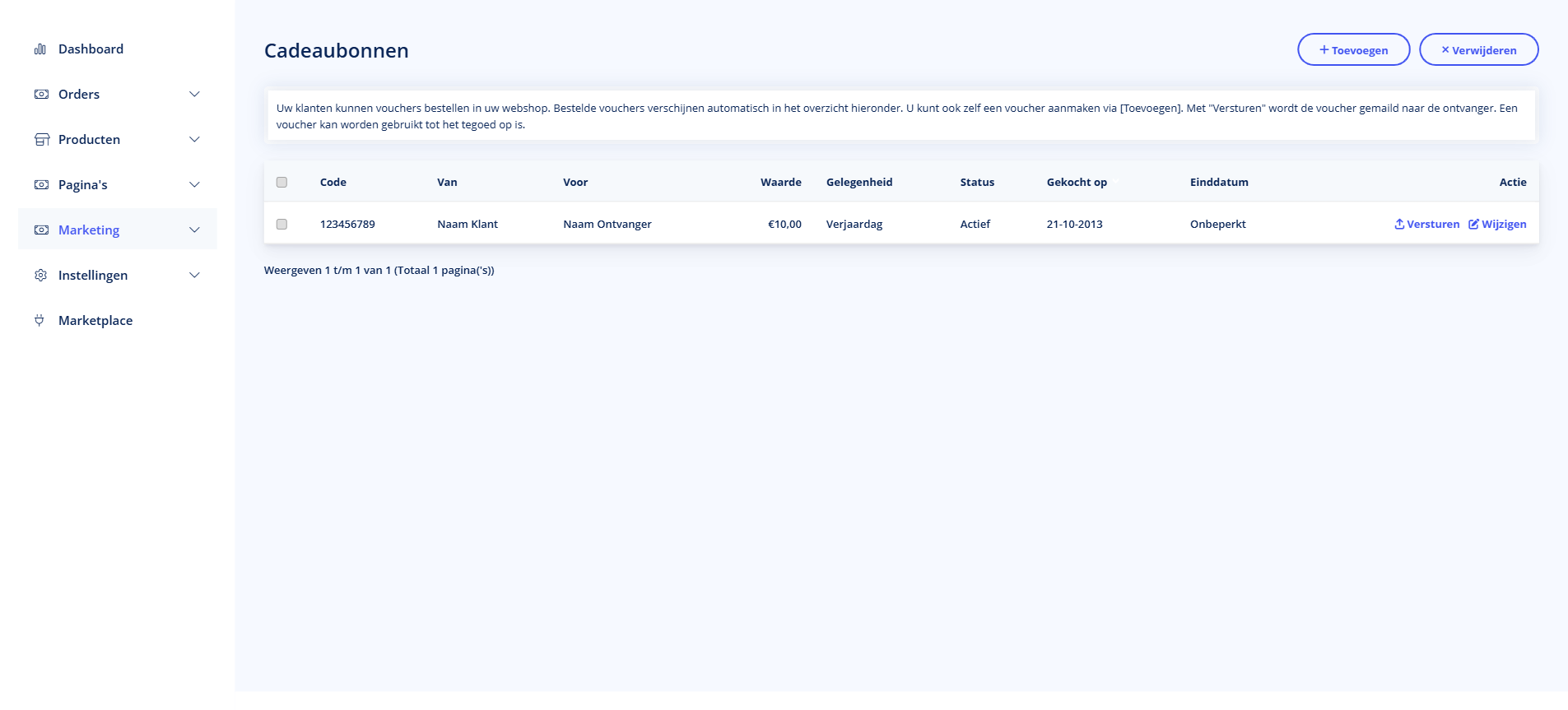 Cadeaubonnen - Cadeaubonnen Cadeaubonnen overzicht in TSB