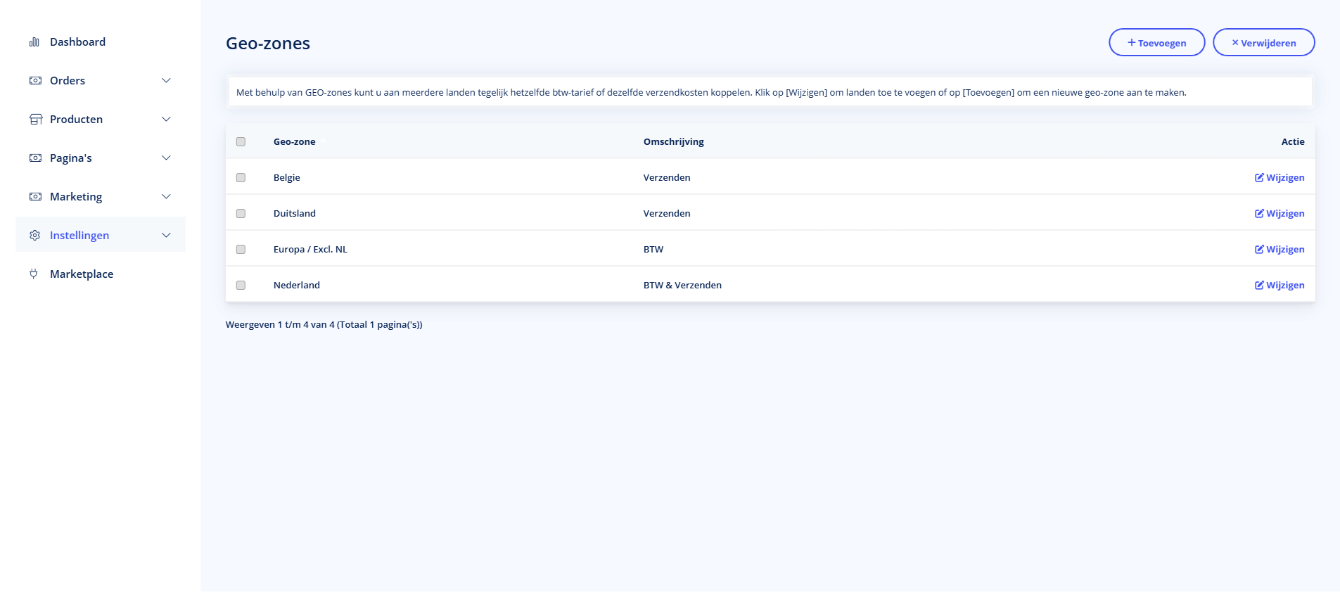Geo-zones - Geo-zones Geo-zones overzicht in TSB admin