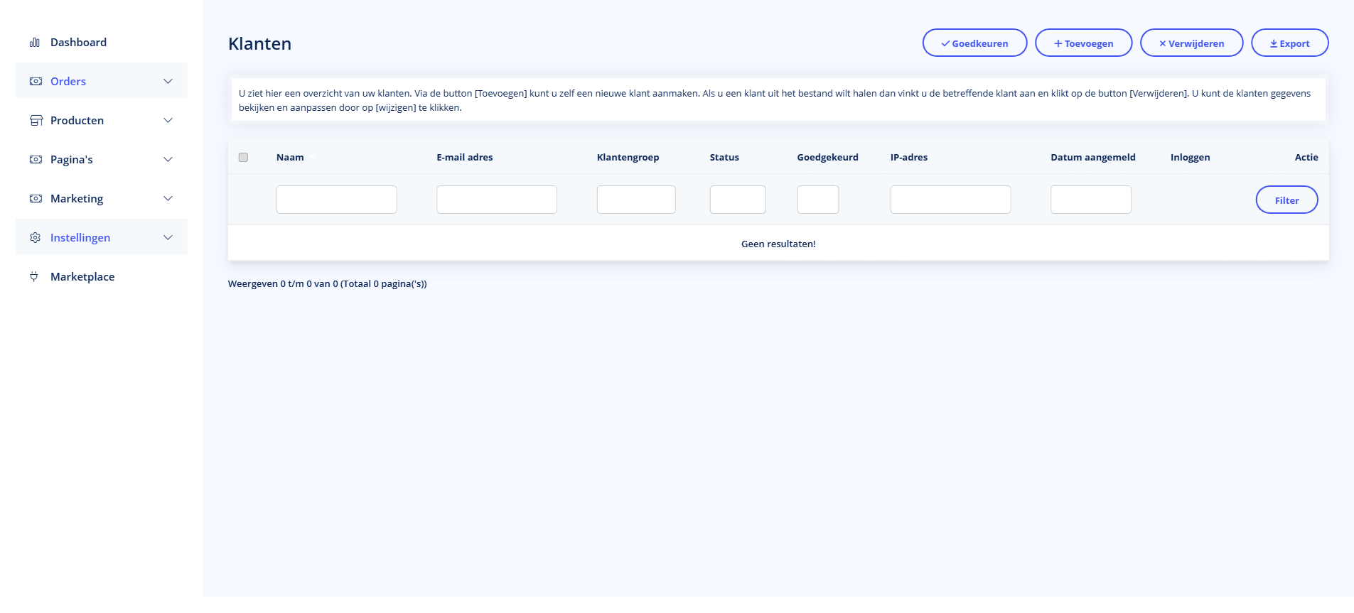 Klanten - Klanten Klanten overzicht in TSB admin