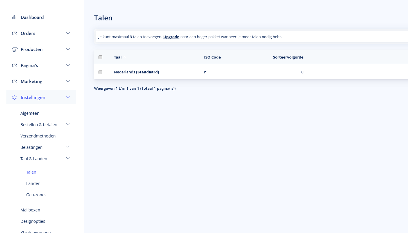 Talen - Talen Talen in het TSB admin paneel