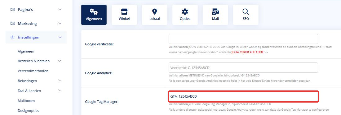 Google Analytics koppelen aan je webwinkel - Google Analytics koppelen aan je webwinkel Het veld Google Tag Manager in de winkelinstellingen