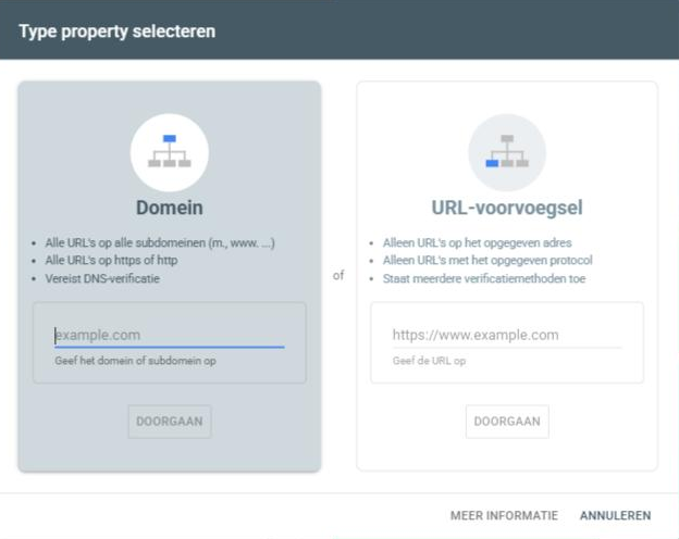 Hoe kan ik mijn webwinkel koppelen aan Google Search Console - Hoe kan ik mijn webwinkel koppelen aan Google Search Console Type property selecteren in Google Search Console: Domein of URL-voorvoegsel