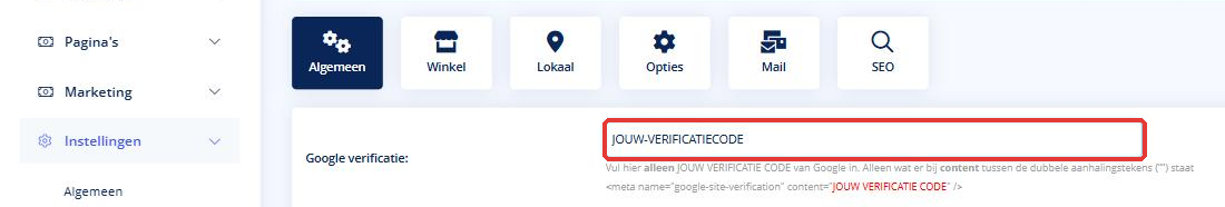 Hoe kan ik mijn webwinkel koppelen aan Google Search Console - Hoe kan ik mijn webwinkel koppelen aan Google Search Console Het veld Google verificatie in de winkelinstellingen van je webwinkel